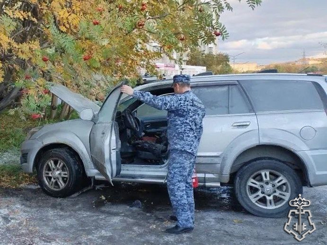 Североморские сотрудники вневедомственной охраны Росгвардии потушили загоревшийся автомобиль 